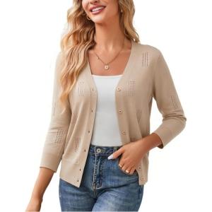 GRACE KARIN Women 3/4 Sleeve Cardigans for Women, Lightweight Cardigan Sweaters, Spring Open Front Button Down Tops(Apricot-pink)