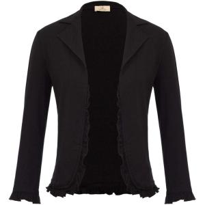 GRACE KARIN Women 3/4 Sleeve Cropped Blazer Lightweight Open Front Cotton Cardigan Jacket for Business Casual Work(Black)