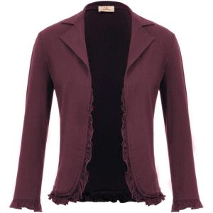 GRACE KARIN Women 3/4 Sleeve Cropped Blazer Lightweight Open Front Cotton Cardigan Jacket for Business Casual Work(Burgundy)