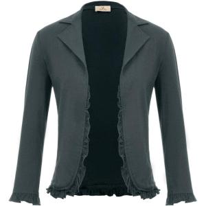 GRACE KARIN Women 3/4 Sleeve Cropped Blazer Lightweight Open Front Cotton Cardigan Jacket for Business Casual Work(Dark Gray)