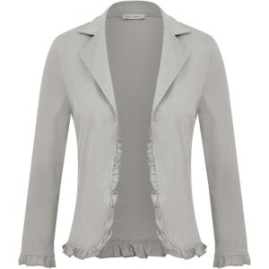 GRACE KARIN Women 3/4 Sleeve Cropped Blazer Lightweight Open Front Cotton Cardigan Jacket for Business Casual Work(Gray)