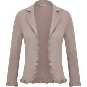 GRACE KARIN Women 3/4 Sleeve Cropped Blazer Lightweight Open Front Cotton Cardigan Jacket for Business Casual Work(Gray Pink)