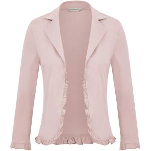 GRACE KARIN Women 3/4 Sleeve Cropped Blazer Lightweight Open Front Cotton Cardigan Jacket for Business Casual Work(Light Pink)