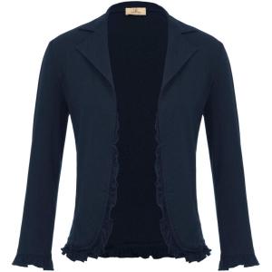 GRACE KARIN Women 3/4 Sleeve Cropped Blazer Lightweight Open Front Cotton Cardigan Jacket for Business Casual Work(Navy)