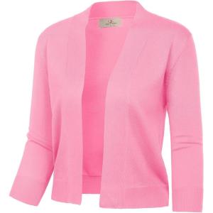 GRACE KARIN Women Cardigan Sweaters Lightweight Knit Cropped Cardigans Trendy 3/4 Sleeve Shrug Bolero S-3XL(Baby Pink)