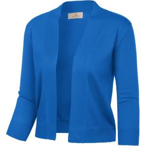GRACE KARIN Women Cardigan Sweaters Lightweight Knit Cropped Cardigans Trendy 3/4 Sleeve Shrug Bolero S-3XL(Blue)