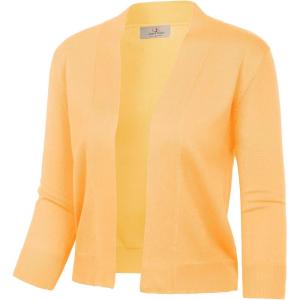 GRACE KARIN Women Cardigan Sweaters Lightweight Knit Cropped Cardigans Trendy 3/4 Sleeve Shrug Bolero S-3XL(Butter Yellow)