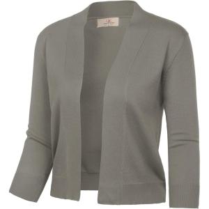 GRACE KARIN Women Cardigan Sweaters Lightweight Knit Cropped Cardigans Trendy 3/4 Sleeve Shrug Bolero S-3XL(Khaki Grey)