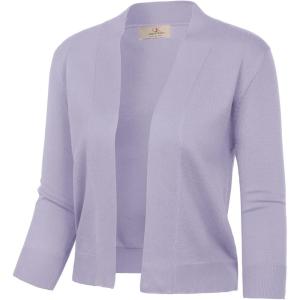 GRACE KARIN Women Cardigan Sweaters Lightweight Knit Cropped Cardigans Trendy 3/4 Sleeve Shrug Bolero S-3XL(Misty Lilac)