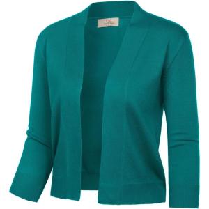 GRACE KARIN Women Cardigan Sweaters Lightweight Knit Cropped Cardigans Trendy 3/4 Sleeve Shrug Bolero S-3XL(Peacock Blue)