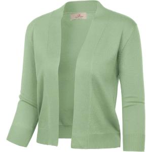 GRACE KARIN Women Cardigan Sweaters Lightweight Knit Cropped Cardigans Trendy 3/4 Sleeve Shrug Bolero S-3XL(Sage Green)
