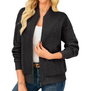 GRACE KARIN Women Casual Jacket Stand Collar Zip Up Lightweight Fall Fashion Bomber Coats Outfits with Pockets(Black)