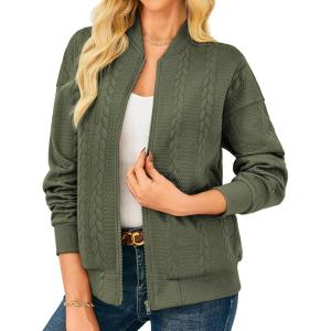 GRACE KARIN Women Casual Jacket Stand Collar Zip Up Lightweight Fall Fashion Bomber Coats Outfits with Pockets(Green)