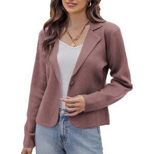 GRACE KARIN Women Sweater Blazer Casual Work Croppped Cardigan Lightweight Button Front Short Knit Blazer Jacket S-XXL(Slate Rose)