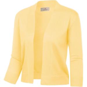 GRACE KARIN Women’s 3/4 Sleeve Knit Cropped Cardigan Sweaters Open Front Bolero Shrugs Sweater Tops S-3XL(Butter Yellow)