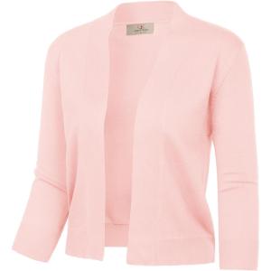 GRACE KARIN Women’s 3/4 Sleeve Knit Cropped Cardigan Sweaters Open Front Bolero Shrugs Sweater Tops S-3XL(Light Baby Pink)