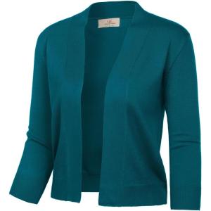 GRACE KARIN Women’s 3/4 Sleeve Knit Cropped Cardigan Sweaters Open Front Bolero Shrugs Sweater Tops S-3XL(Peacock Blue)