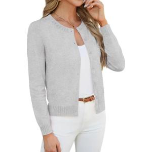 GRACE KARIN Womens Cropped Cardigan Sweaters Trendy Lightweight Shrugs Button Up Long Sleeve Knit Tops(Light Grey)