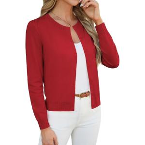 GRACE KARIN Womens Cropped Cardigan Sweaters Trendy Lightweight Shrugs Button Up Long Sleeve Knit Tops(Red)