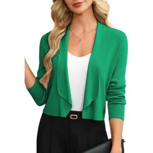 GRACE KARIN Womens Cropped Sweater Blazer Lightweight Cardigan Dressy Work Long Sleeve Shrug Knit Blazer Business Casual(Green)