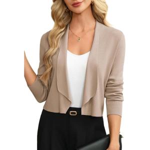 GRACE KARIN Womens Cropped Sweater Blazer Lightweight Cardigan Dressy Work Long Sleeve Shrug Knit Blazer Business Casual(Khaki)