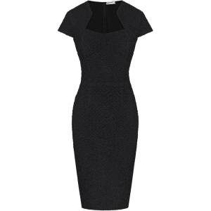 GRACE KARIN Women’s Grey Patterned V-Neck Cap Sleeve Knee-Length Pencil Dress – Size XL(Black)