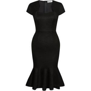 GRACE KARIN Women’s Grey Patterned V-Neck Cap Sleeve Knee-Length Pencil Dress – Size XL(Black (Solid))