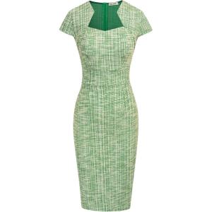 GRACE KARIN Women’s Grey Patterned V-Neck Cap Sleeve Knee-Length Pencil Dress – Size XL(Green (Plaid))