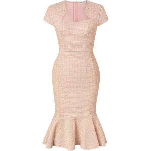 GRACE KARIN Women’s Grey Patterned V-Neck Cap Sleeve Knee-Length Pencil Dress – Size XL(Light Pink)