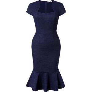 GRACE KARIN Women’s Grey Patterned V-Neck Cap Sleeve Knee-Length Pencil Dress – Size XL(Navy)