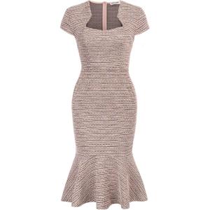 GRACE KARIN Women’s Grey Patterned V-Neck Cap Sleeve Knee-Length Pencil Dress – Size XL(Pink)