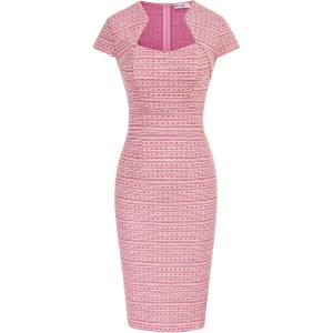 GRACE KARIN Women’s Grey Patterned V-Neck Cap Sleeve Knee-Length Pencil Dress – Size XL(Pink (Plaid))