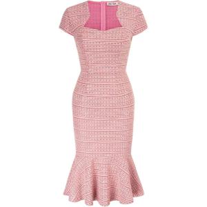 GRACE KARIN Women’s Grey Patterned V-Neck Cap Sleeve Knee-Length Pencil Dress – Size XL(Rose)