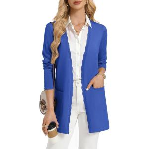 GRACE KARIN Womens Long Cardigans Trendy, Lightweight Knit Blazer, Casual Open Front Spring Sweaters with Pockets(Royal Blue)
