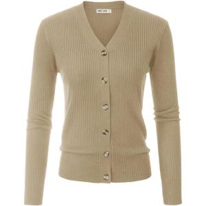 GRACE KARIN Women’s Long Sleeve Button Down Vee Neck Classic Sweater Knit Cardigan(Tan Khaki)