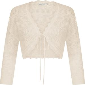 GRACE KARIN Women’s Open Front Knit Cropped Bolero Shrug Cardigan Sweater Long Sleeve (S-4XL)(Ivory)