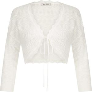 GRACE KARIN Women’s Open Front Knit Cropped Bolero Shrug Cardigan Sweater Long Sleeve (S-4XL)(White1)