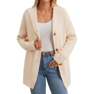 GRACE KARIN Womens Oversized Hooded Cardigan Sweaters 2025 Trendy Fall Outfits Button Up Knit Sweater Coats with Pockets(Apricot)