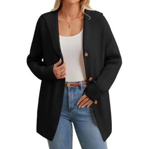 GRACE KARIN Womens Oversized Hooded Cardigan Sweaters 2025 Trendy Fall Outfits Button Up Knit Sweater Coats with Pockets(Black)