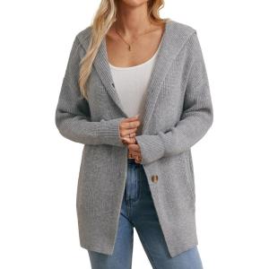 GRACE KARIN Womens Oversized Hooded Cardigan Sweaters 2025 Trendy Fall Outfits Button Up Knit Sweater Coats with Pockets(Heather Grey)