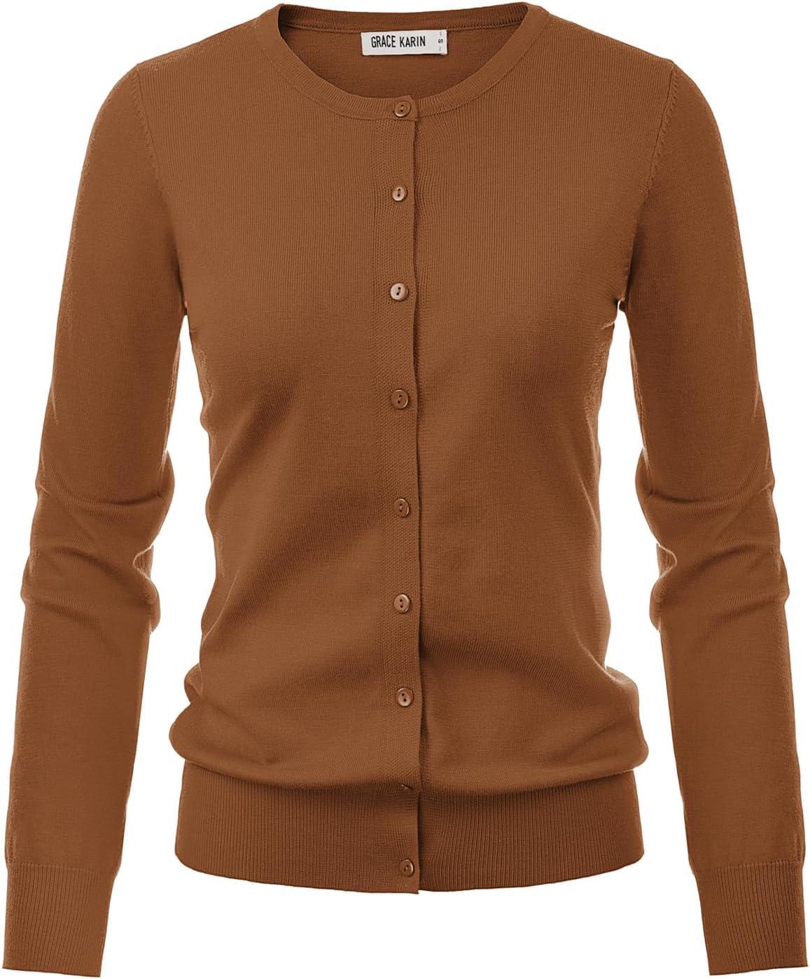 imageGRACE KARIN Brown Cardigan Sweaters for Women Lightweight Dressy Button Down Sweater Jacket Spring Clothes Outfits M