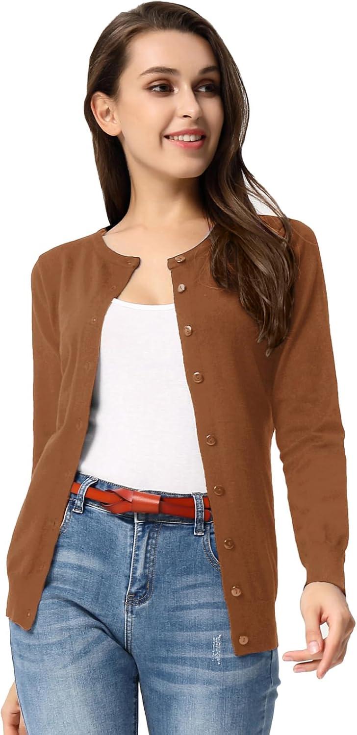 imageGRACE KARIN Brown Cardigan Sweaters for Women Lightweight Dressy Button Down Sweater Jacket Spring Clothes Outfits XL