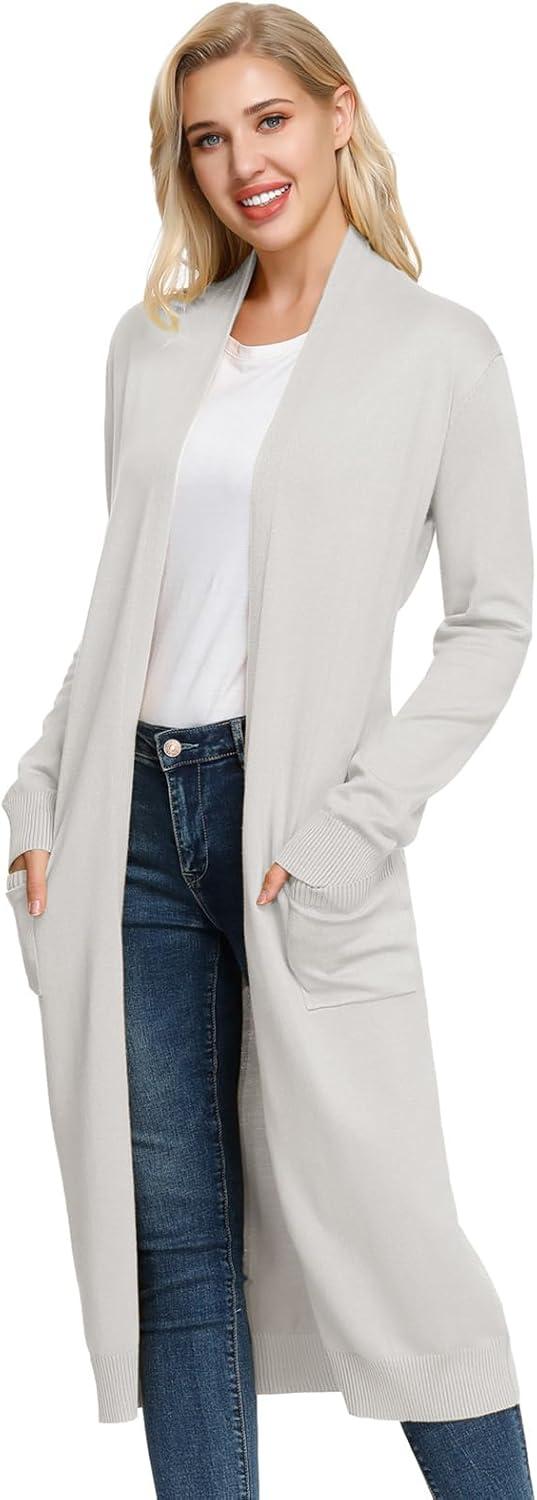 imageGRACE KARIN Essential Solid Open Front Maxi Long Knitted Cardigan Sweater for WomenGrey