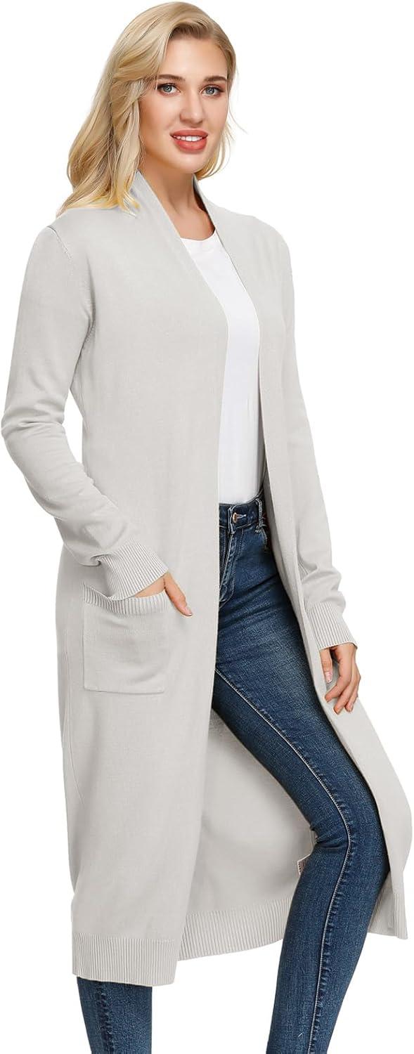 imageGRACE KARIN Essential Solid Open Front Maxi Long Knitted Cardigan Sweater for WomenGrey