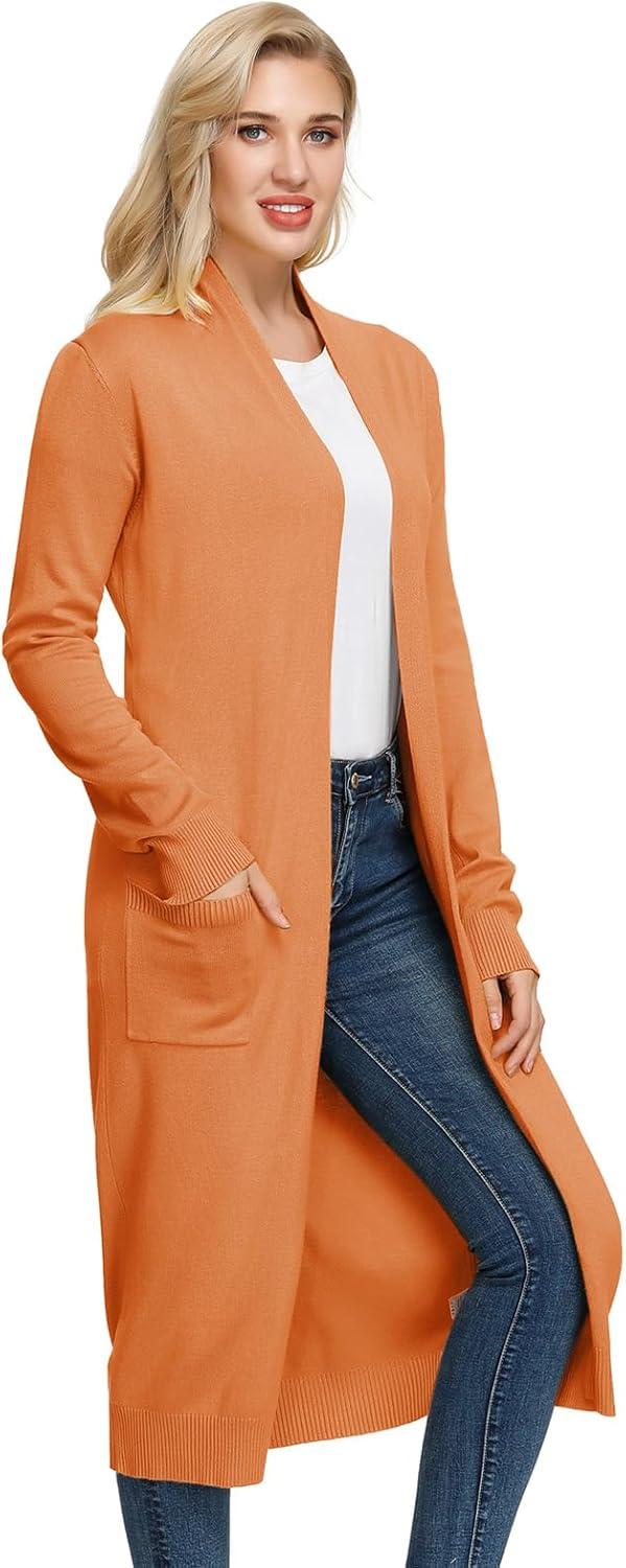 imageGRACE KARIN Essential Solid Open Front Maxi Long Knitted Cardigan Sweater for WomenOrange