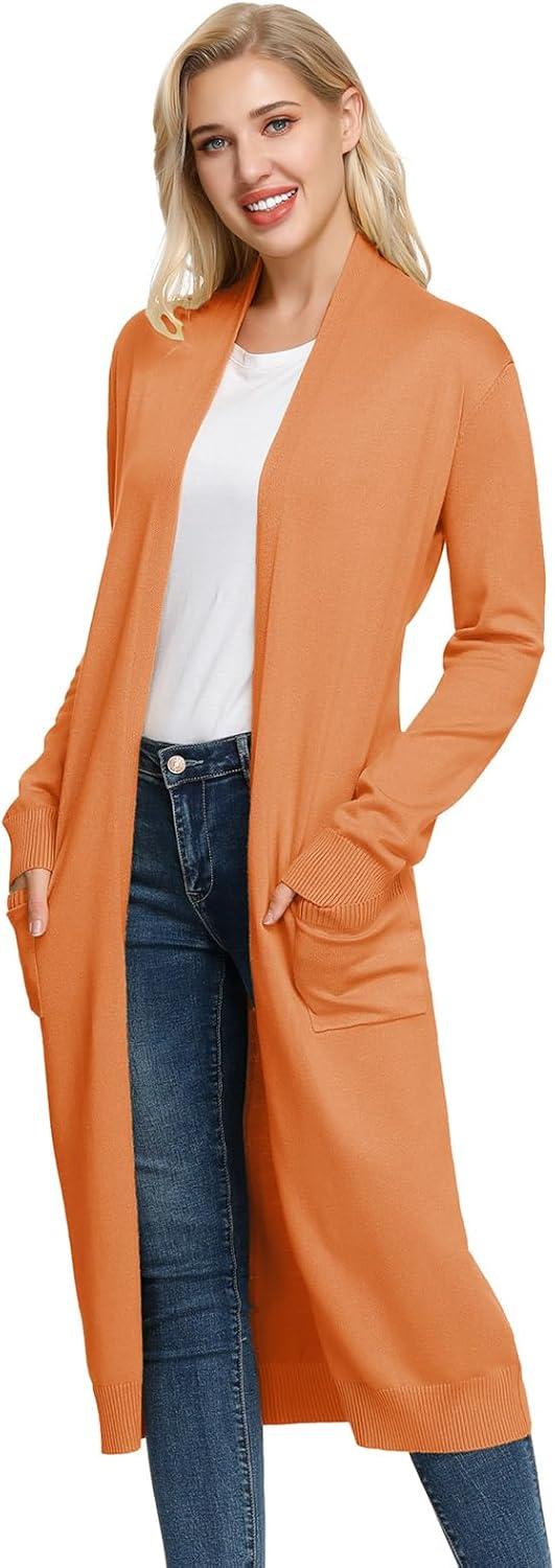 imageGRACE KARIN Essential Solid Open Front Maxi Long Knitted Cardigan Sweater for WomenOrange