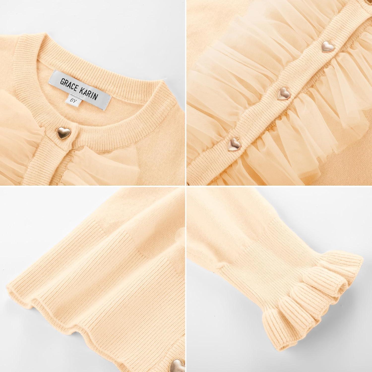 imageGRACE KARIN Girls Cardigan Button Up Knit Mesh Ruffle Uniform Sweater Size 512Apricot
