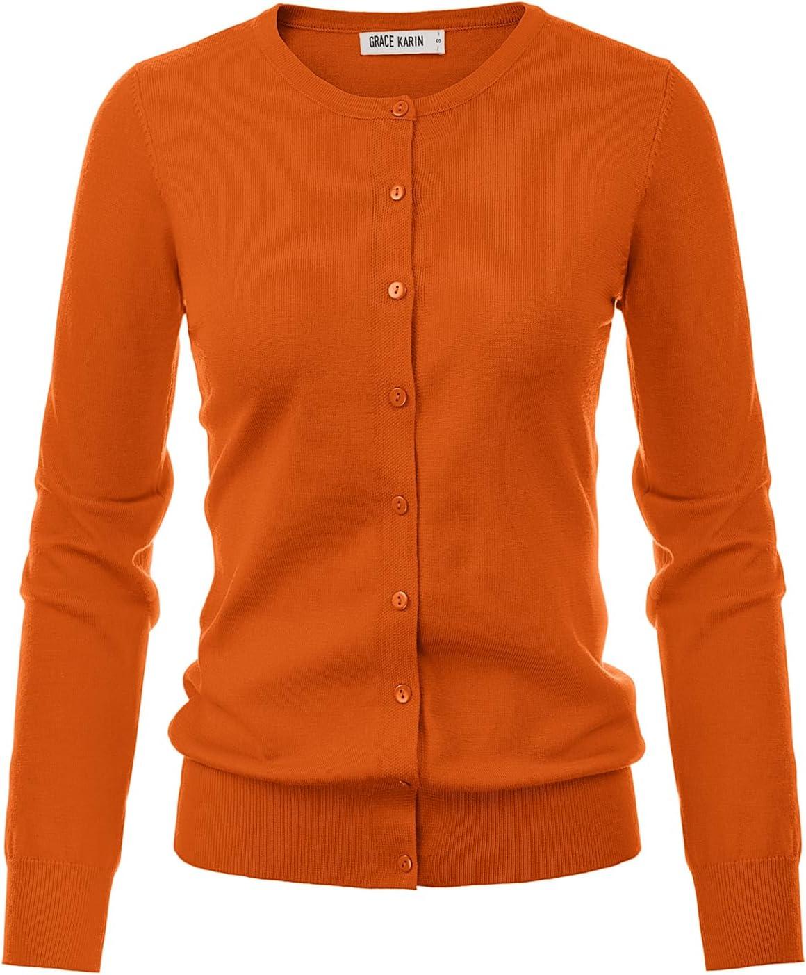 imageGRACE KARIN Orange Cardigan for Women Dressy Button Up Sweater Jacket Lightweight Spring Clothes Cardigans Outfits M
