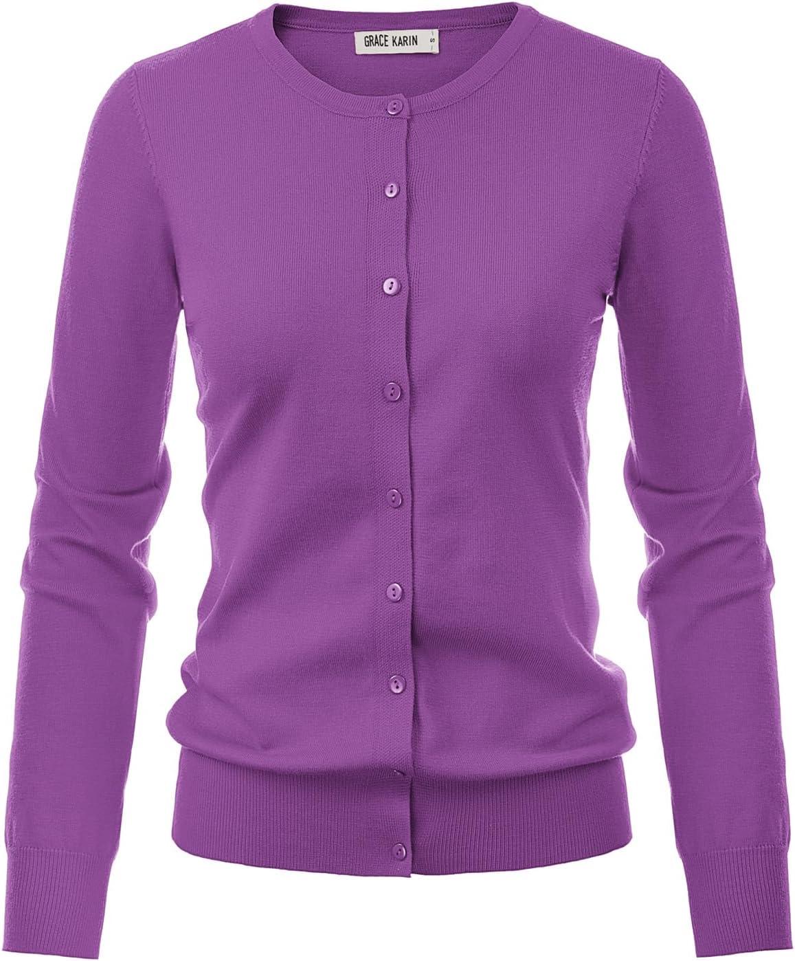 imageGRACE KARIN Purple Cardigan Sweaters for Women Lightweight Button Down Sweater Tops Dressy Casual Spring Clothes XL