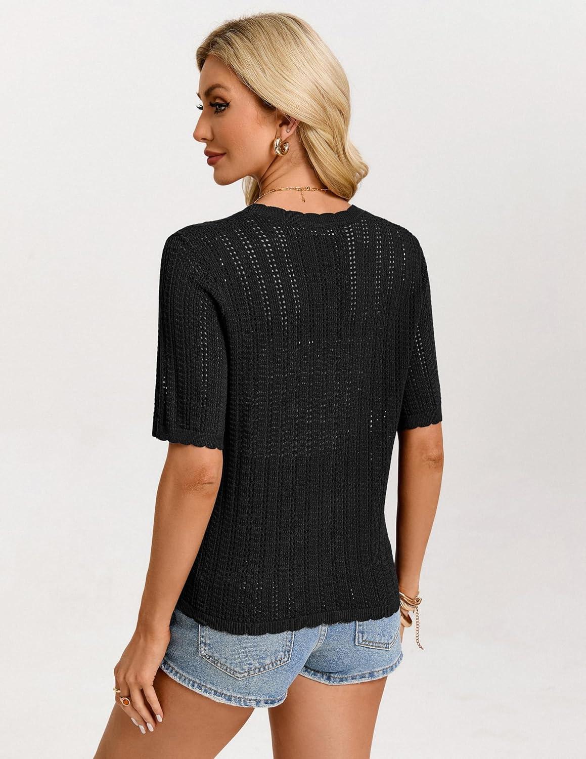 imageGRACE KARIN Short Sleeve Summer Cardigan Sweaters for Women 2026 Lightweight Shrug Crochet Beach Cover UpsBlack